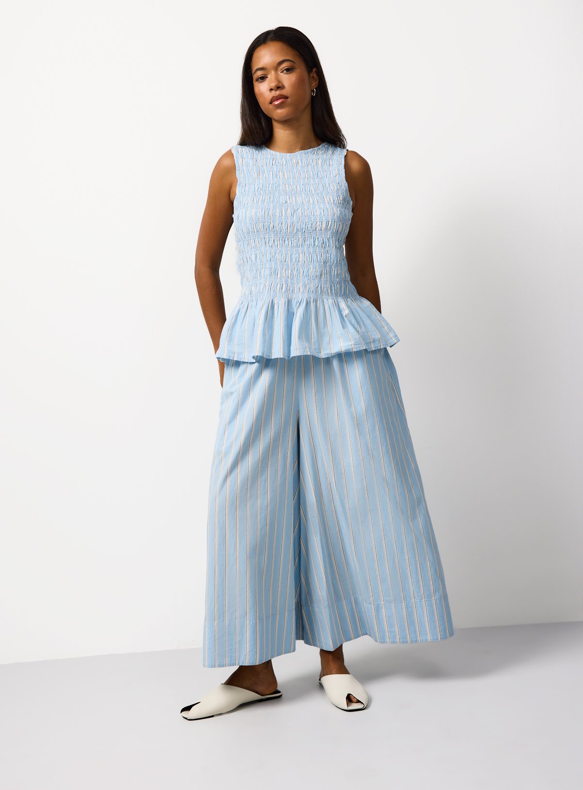 Blue Stripe Poplin Palazzo Trousers 20 - Image 2 thumbnail